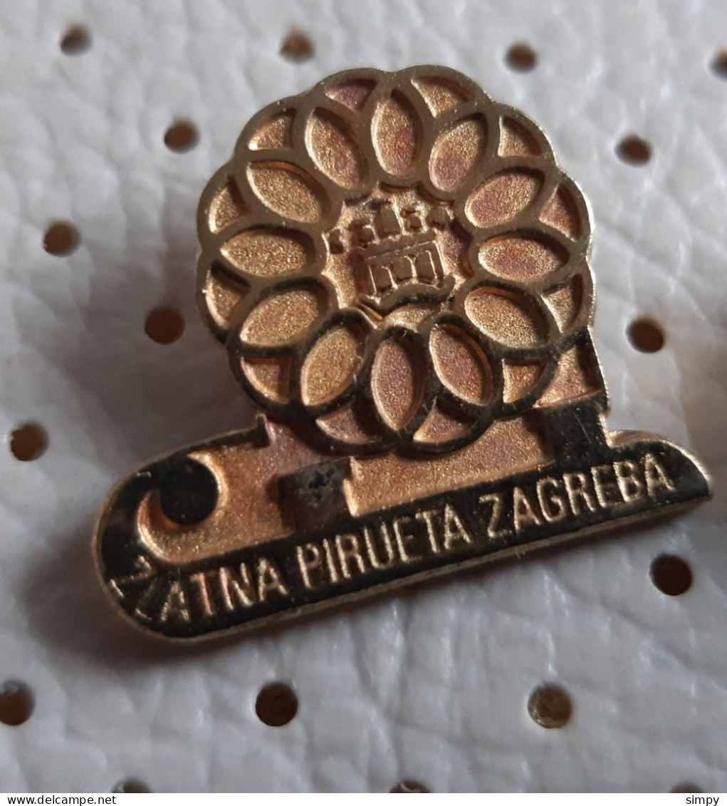 Zlatna Pirueta Zagreb Figure Skating Skate  YUgoslavia Vintage Pin Badge - Patinaje Artístico