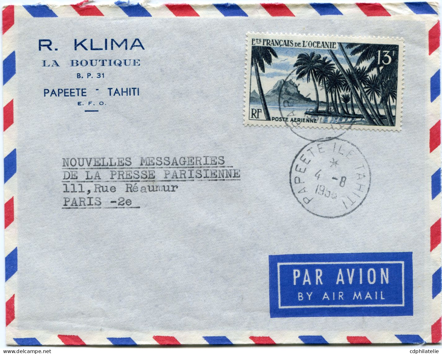 OCEANIE LETTRE PAR AVION DEPART PAPEETE - ILE TAHITI 4-8-5? POUR LA FRANCE - Covers & Documents