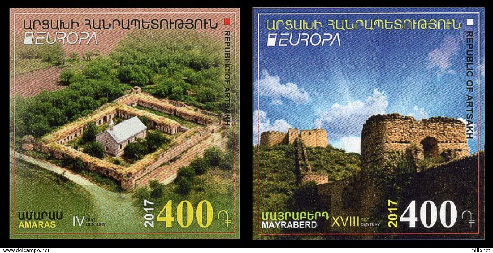 SALE!!! RARE!!! NAGORNO KARABAJ HAUTE KARABAKH BERGKARABACH 2017 EUROPA CEPT CASTLES 2 Stamps Set IMPERFORATED MNH ** - 2017