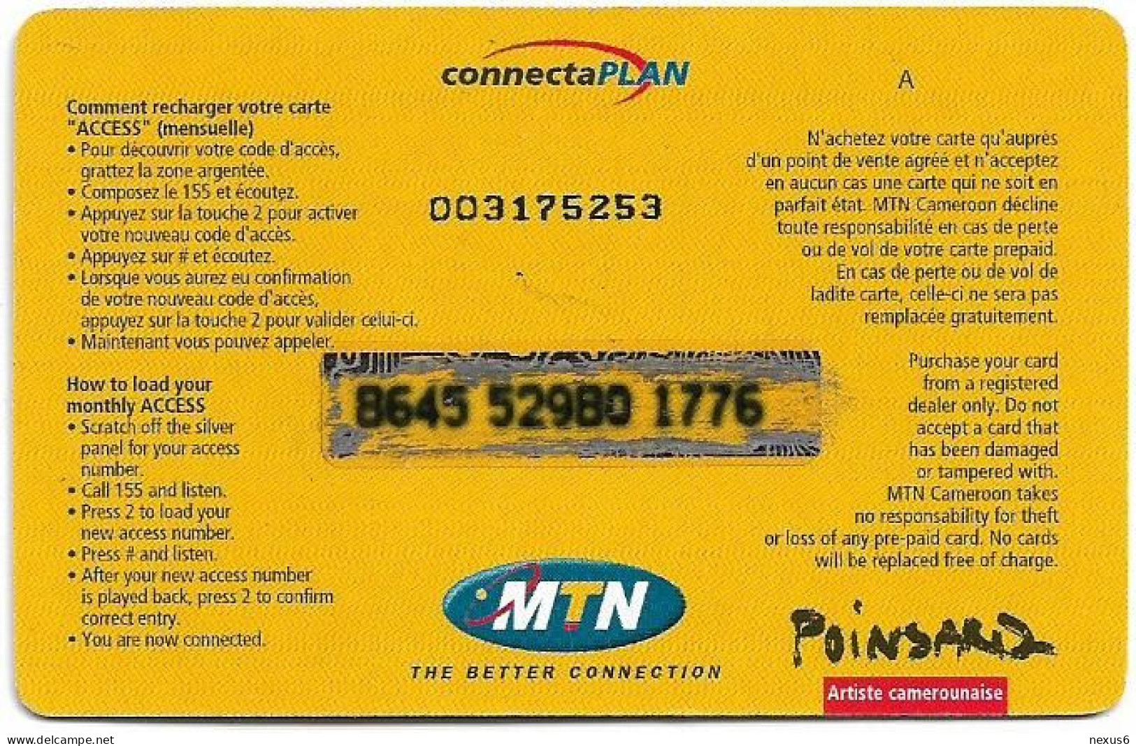 Cameroon - MTN - Poinsard Paintings, Nr. 7 (Letter A), GSM Refill 5.000FCFA, Used - Kameroen