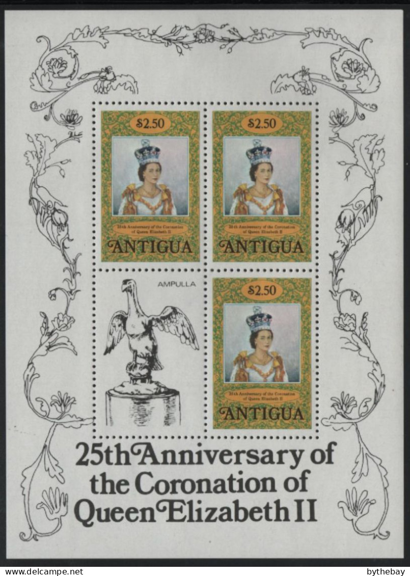 Antigua 1978 MNH Sc 512 $2.50 QEII Sheet Of 3, Ampulla Label Coronation 25th - 1960-1981 Interne Autonomie