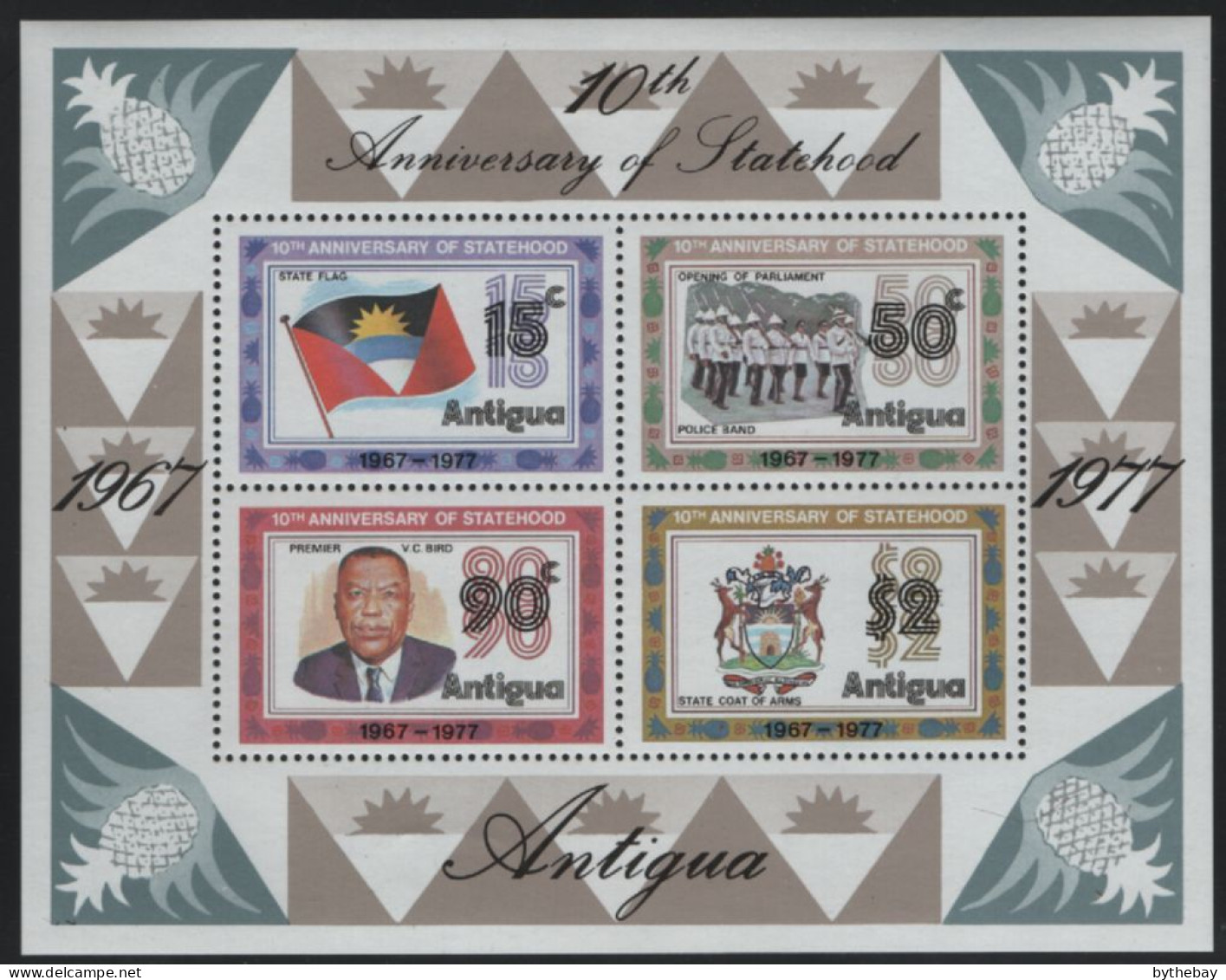 Antigua 1977 MNH Sc 494a Statehood 10th Ann Sheet Of 4 - 1960-1981 Ministerial Government