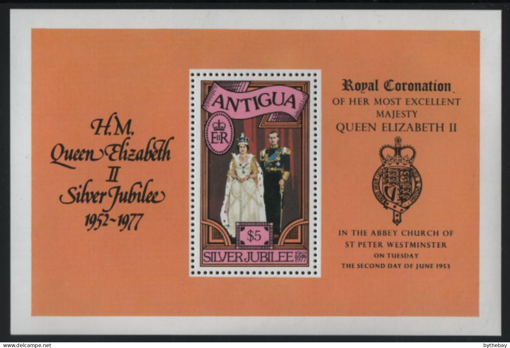 Antigua 1977 MNH Sc 464 $5 QEII, Prince Philip 25th Ann Reign Sheet - 1960-1981 Ministerial Government
