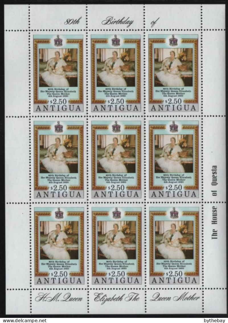 Antigua 1980 MNH Sc 584-585 Queen Mother, 80th Birthday Sheets Of 9 - 1960-1981 Autonomie Interne