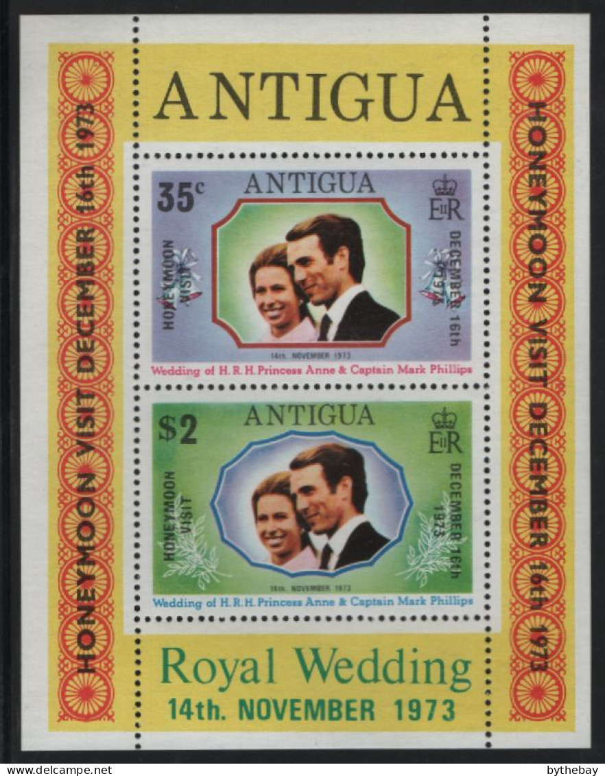 Antigua 1973 MNH Sc 324a Princess Anne, Mark Phillips Royal Visit Sheet Of 2 - 1960-1981 Autonomía Interna