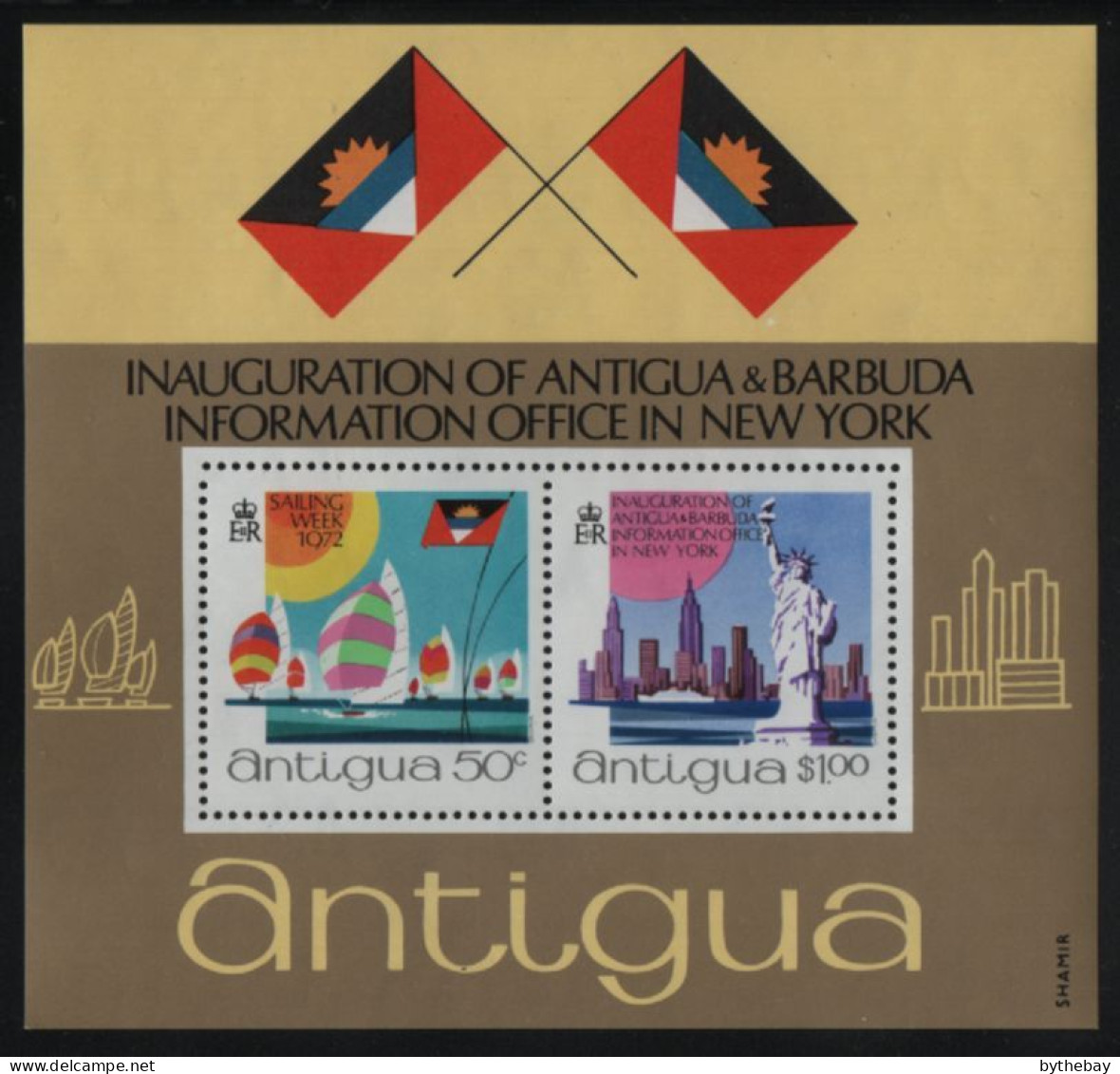 Antigua 1972 MNH Sc 303a Sailboats, Statue Of Liberty Sheet Of 2 - 1960-1981 Interne Autonomie