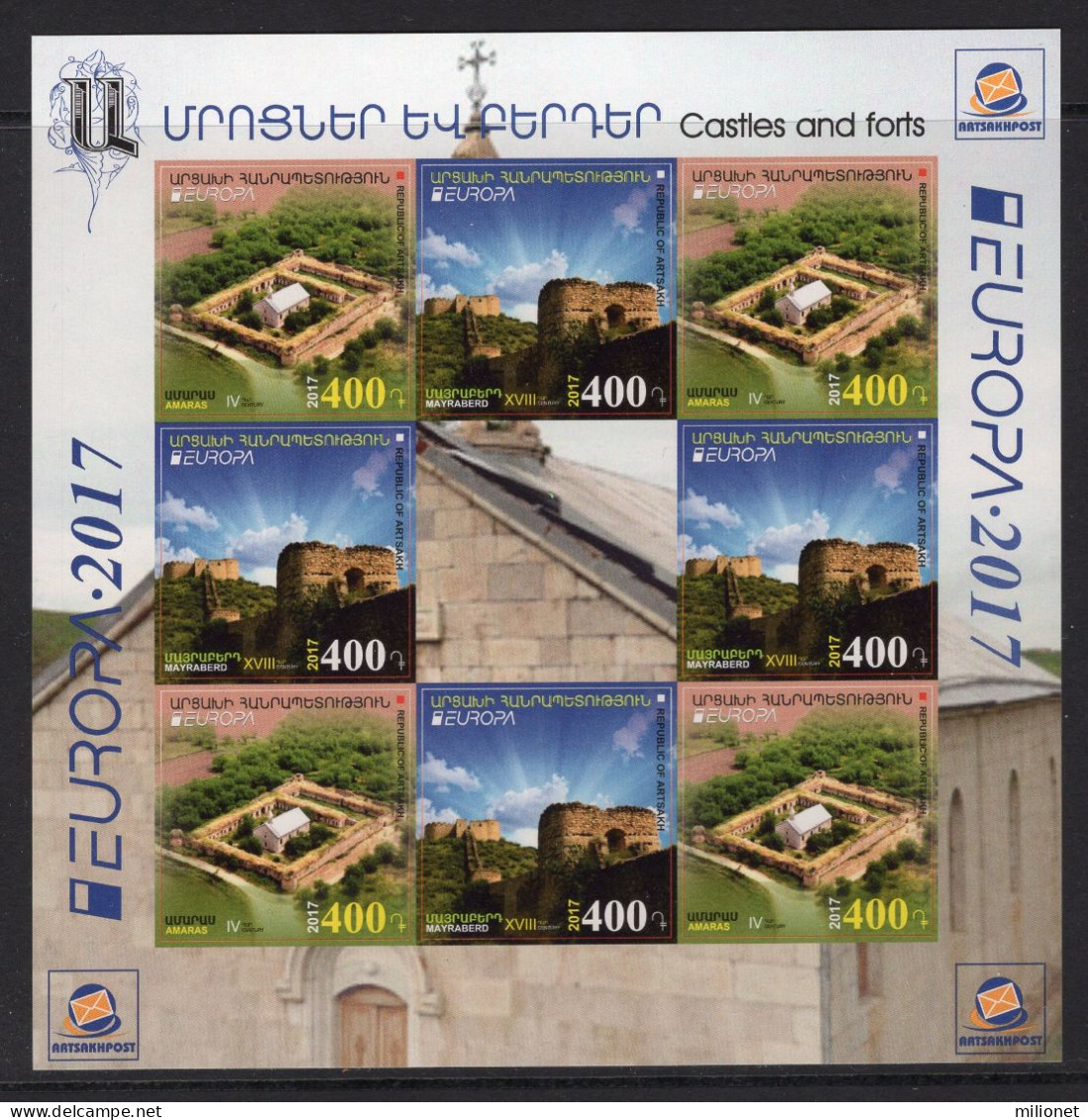 SALE! RARE! NAGORNO KARABAJ HAUTE KARABAKH BERGKARABACH 2017 EUROPA CEPT CASTLES Sheetlet Of 4+4 Stamps+1 Vign IMPERF ** - 2017