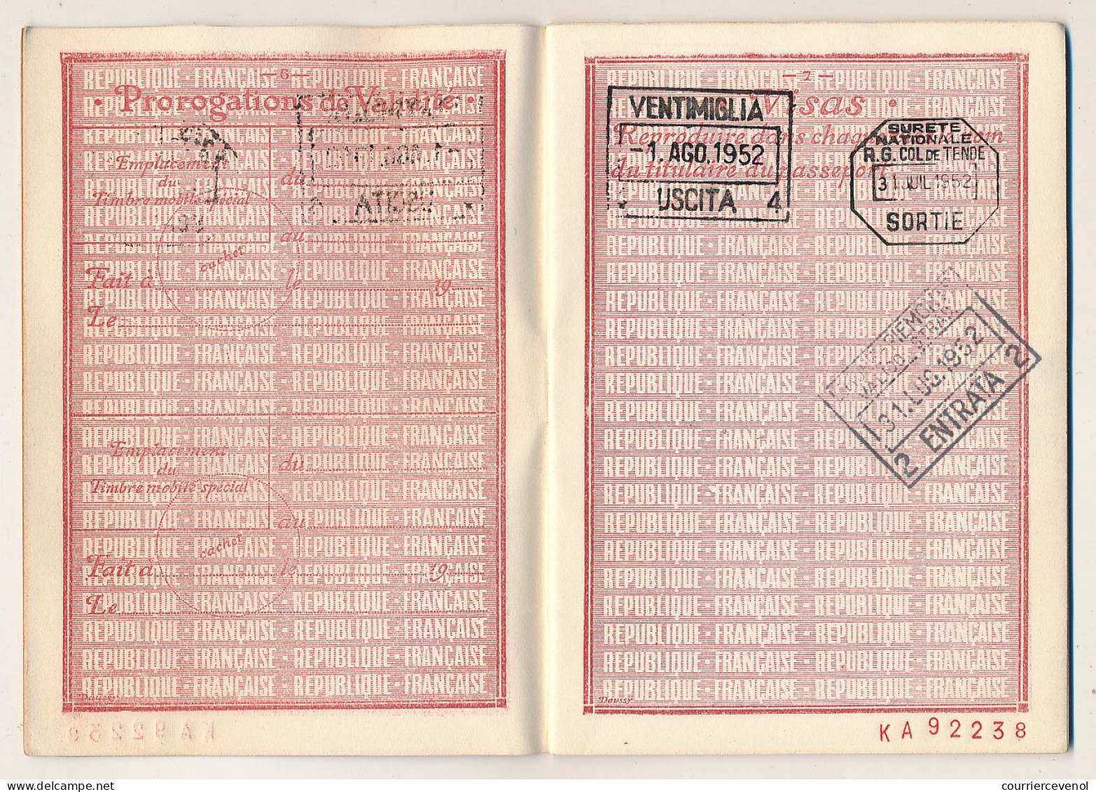 FRANCE - Passeport à l'étranger 700F  - Nice (Alpes Maritimes) - 1951