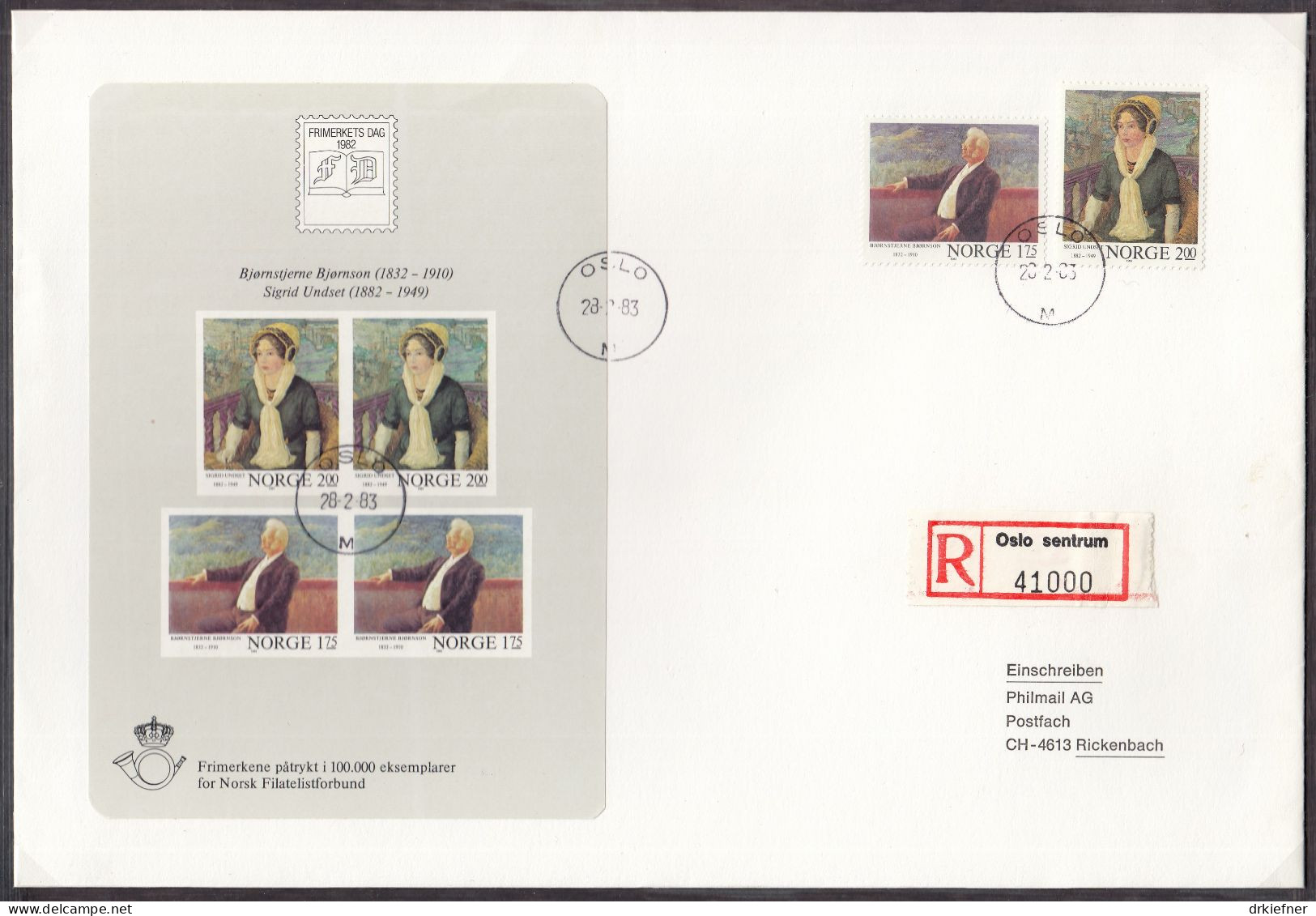 NORWEGEN  Block 4 , 870-871 A, Auf R-Brief, Schriftsteller, 1982 - Blokken & Velletjes