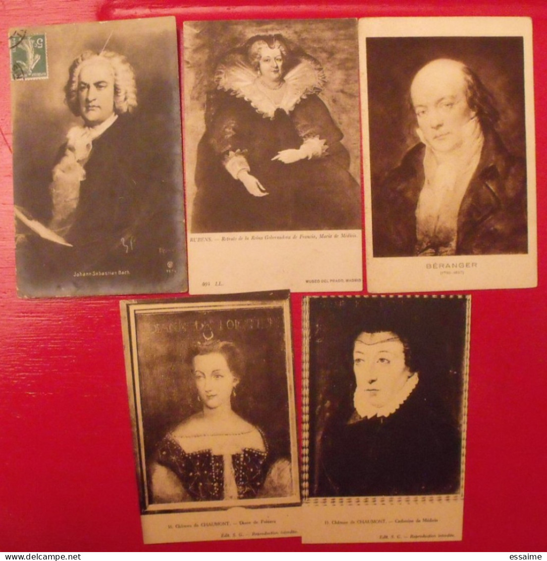 Lots De 5 Cartes Postales. Tableaux Portraits De Catherine De Médicis Diane De Poitiers Béranger J.S. Bach - Collezioni E Lotti