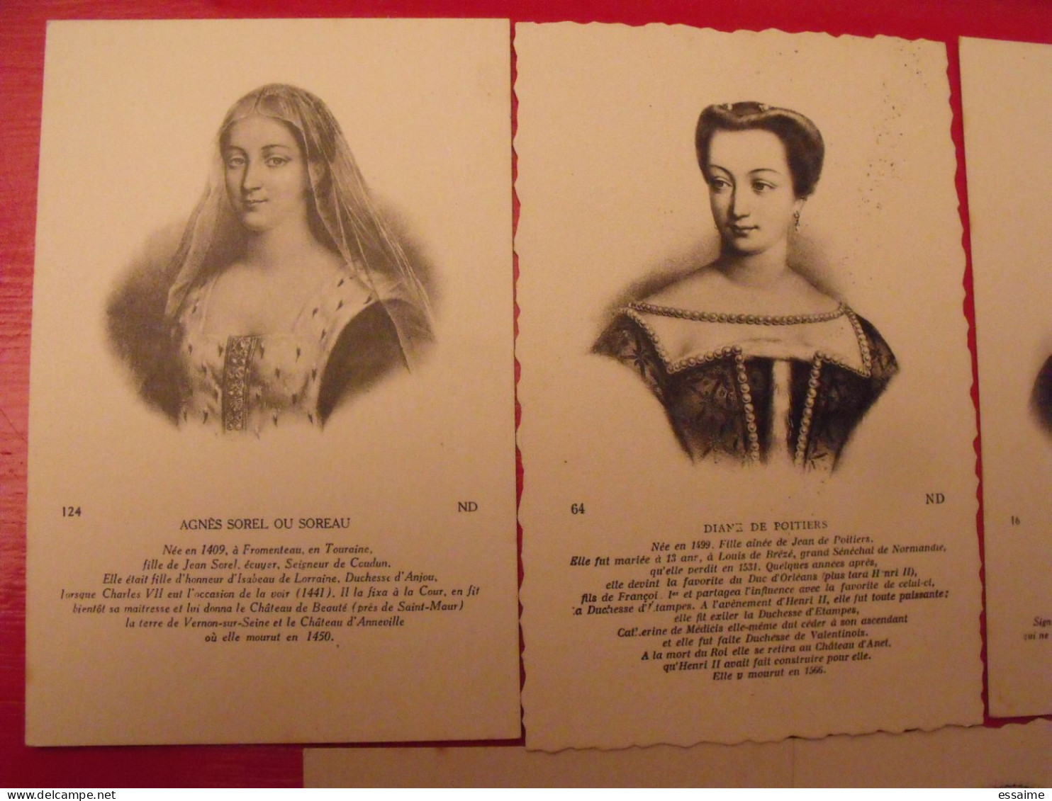 Lots De 5 Cartes Postales. Gravures Portraits De Claude France, François 1er, Diane De Poitiers, Charles IX, Agnès Sorel - Collections & Lots