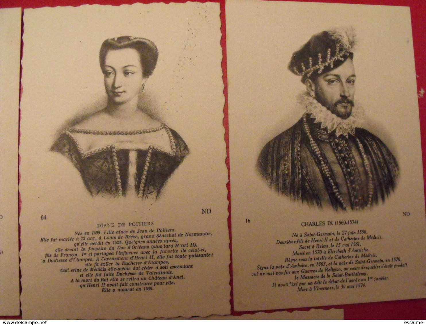 Lots De 5 Cartes Postales. Gravures Portraits De Claude France, François 1er, Diane De Poitiers, Charles IX, Agnès Sorel - Collezioni E Lotti