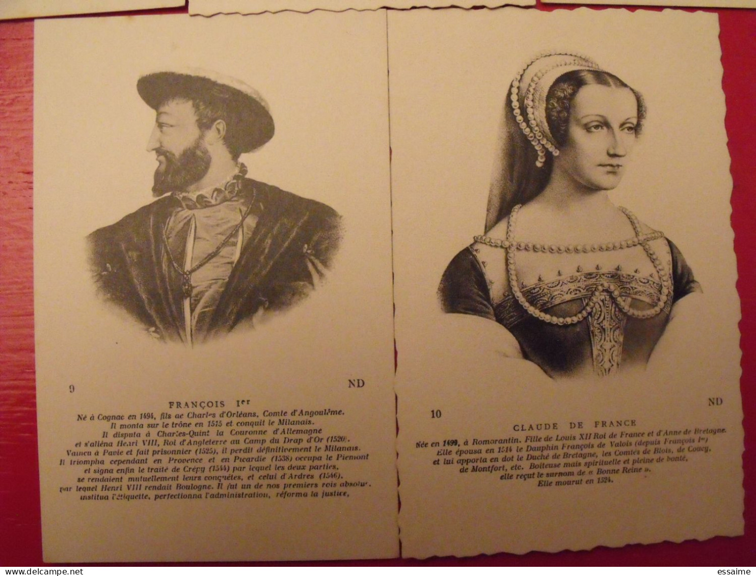 Lots De 5 Cartes Postales. Gravures Portraits De Claude France, François 1er, Diane De Poitiers, Charles IX, Agnès Sorel - Collections & Lots