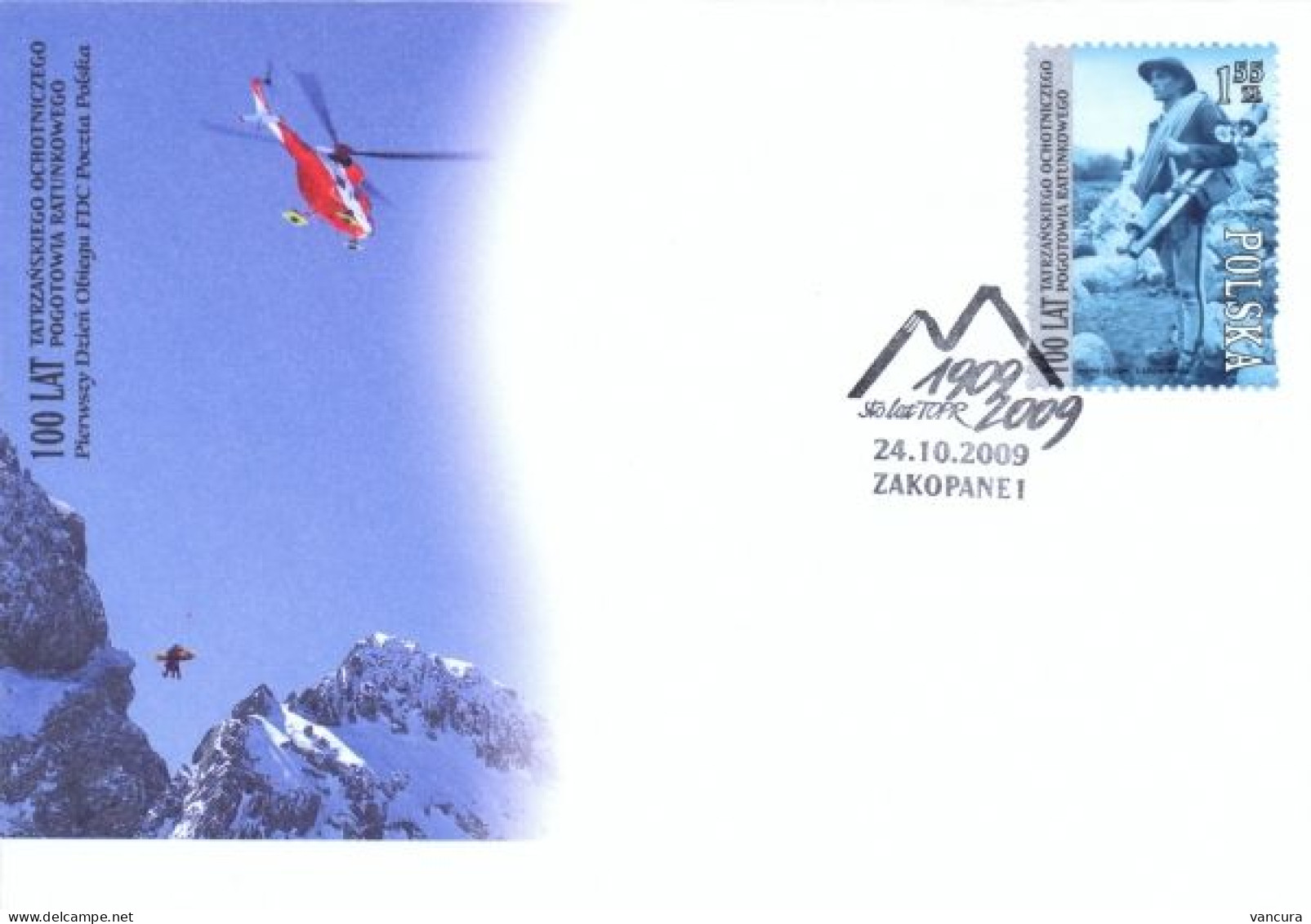 FDC 1488 Poland Centenary Of The Volunteer Rescueers In The High Tatras 2009 Helicopter - Accidents & Sécurité Routière