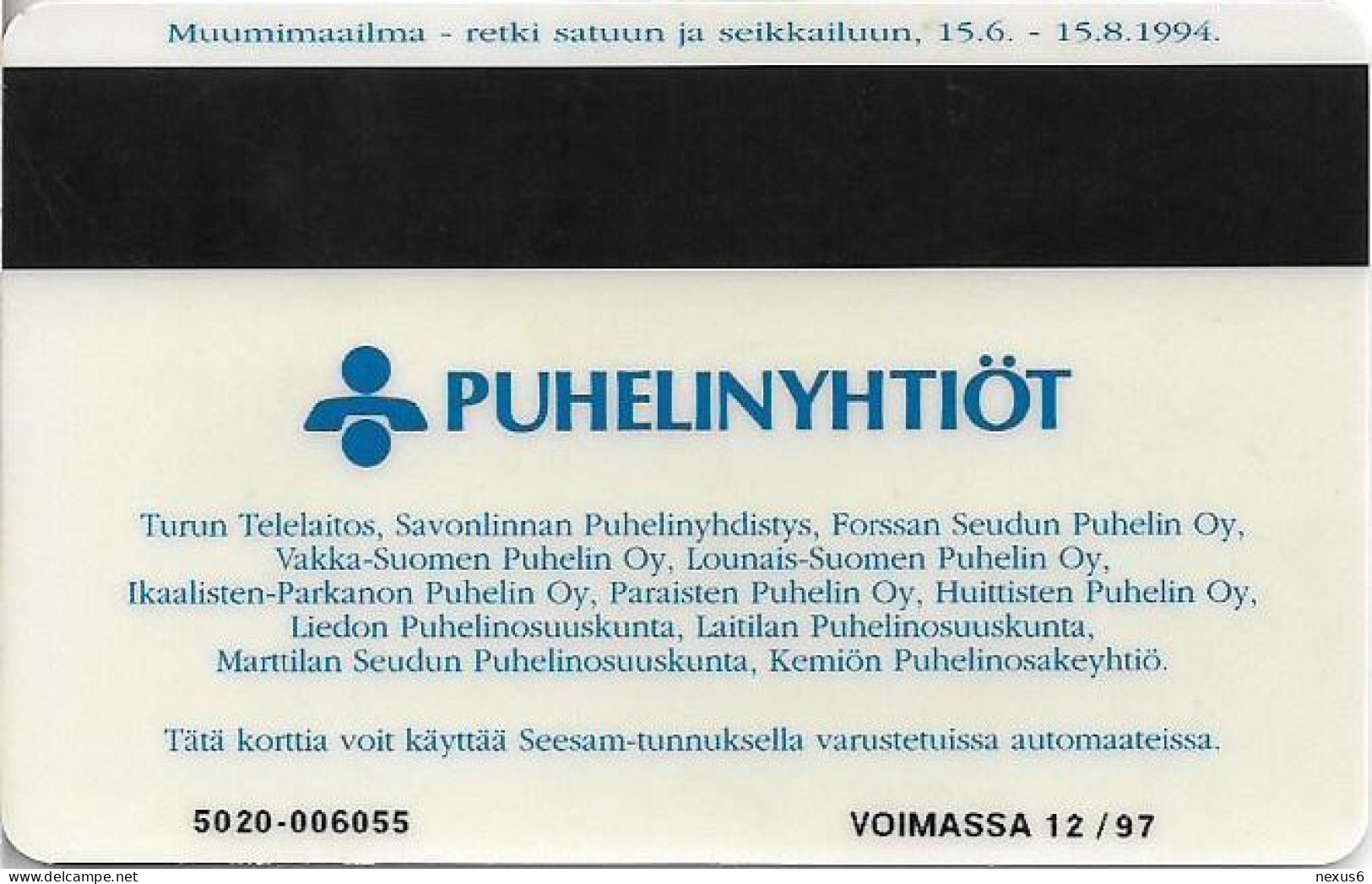 Finland - Turku (Magnetic) - D74B - The Moomin House, Cn.5020, Exp.12.1997, 20Mk, 9.000ex, Used - Finnland