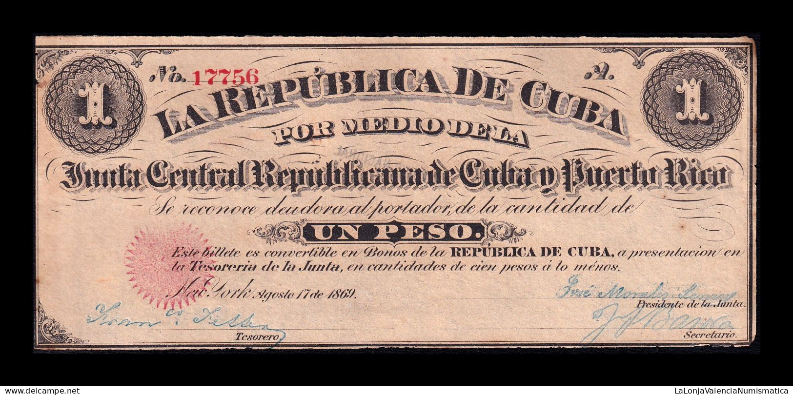 Cuba 1 Peso 1869 Pick 61 Serie A Ebc/+ Xf/+ - Cuba
