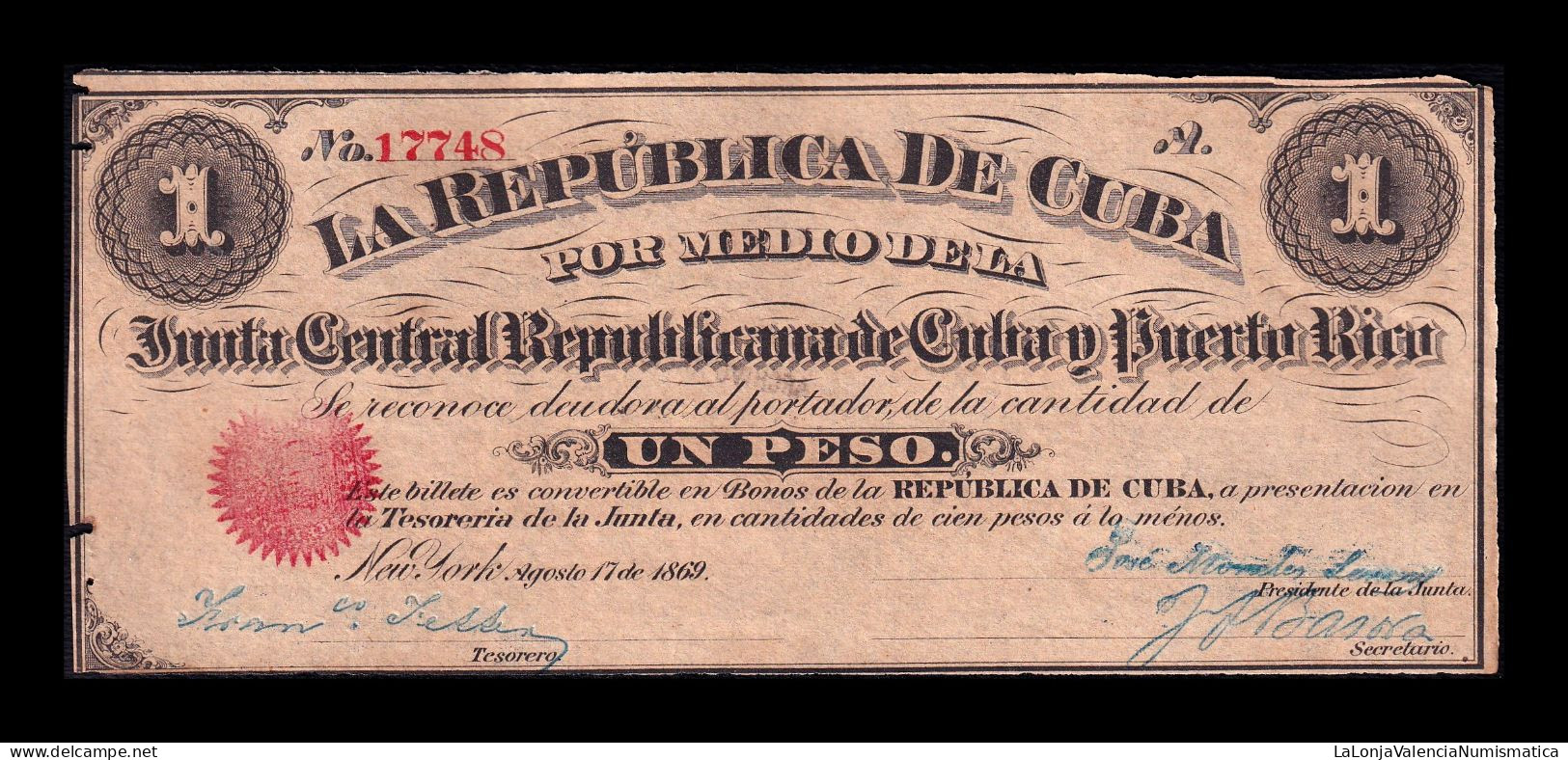 Cuba 1 Peso 1869 Pick 61 Serie A Ebc/+ Xf/+ - Kuba