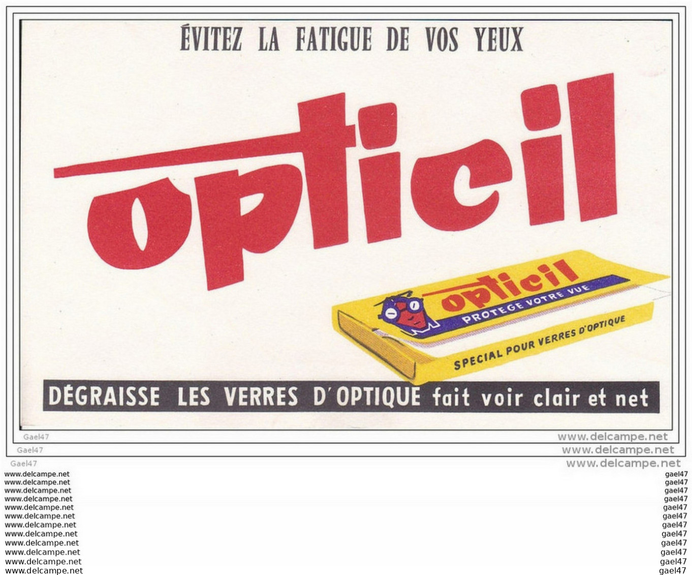 BUVARD  Réf-JP-M-08 (  Avec PUB  )    """"   OPTICIL  """"""     Dégraisse Les Verres D&amp;acute Optique - Wassen En Poetsen