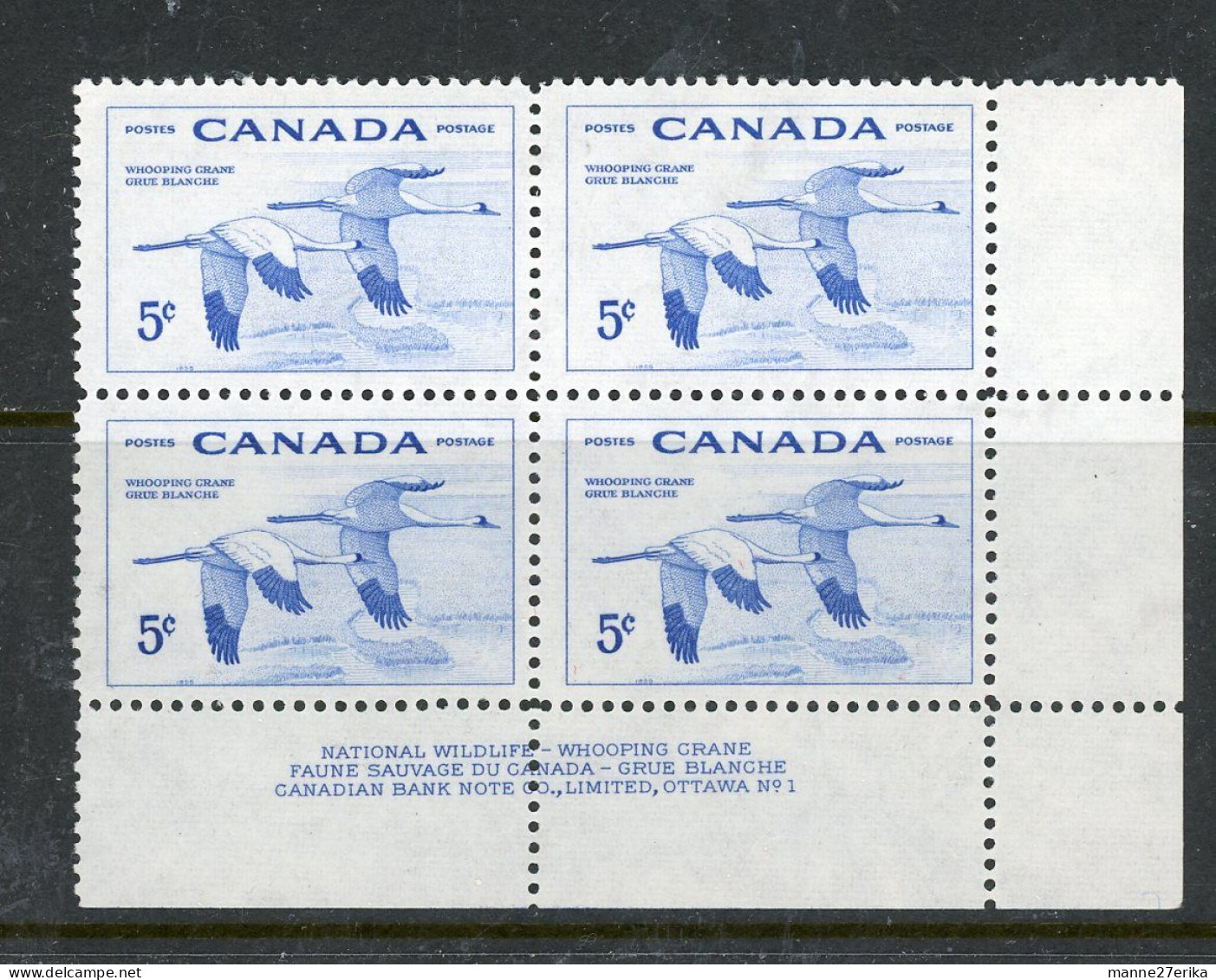 Canada MNH Plate Block1955 "Wildlife" - Unused Stamps