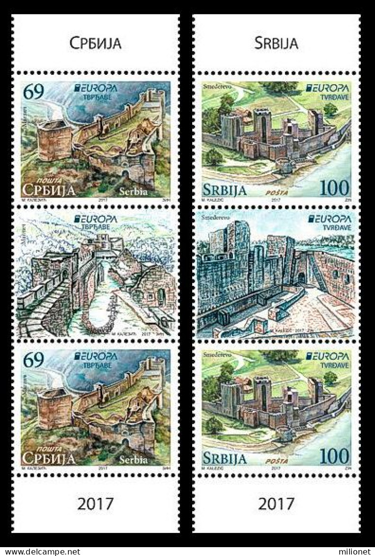 SALE!!! SERBIA SERBIE SERBIEN 2017 EUROPA CEPT CASTLES 2 Vertical Gutter-pairs MNH ** - 2017