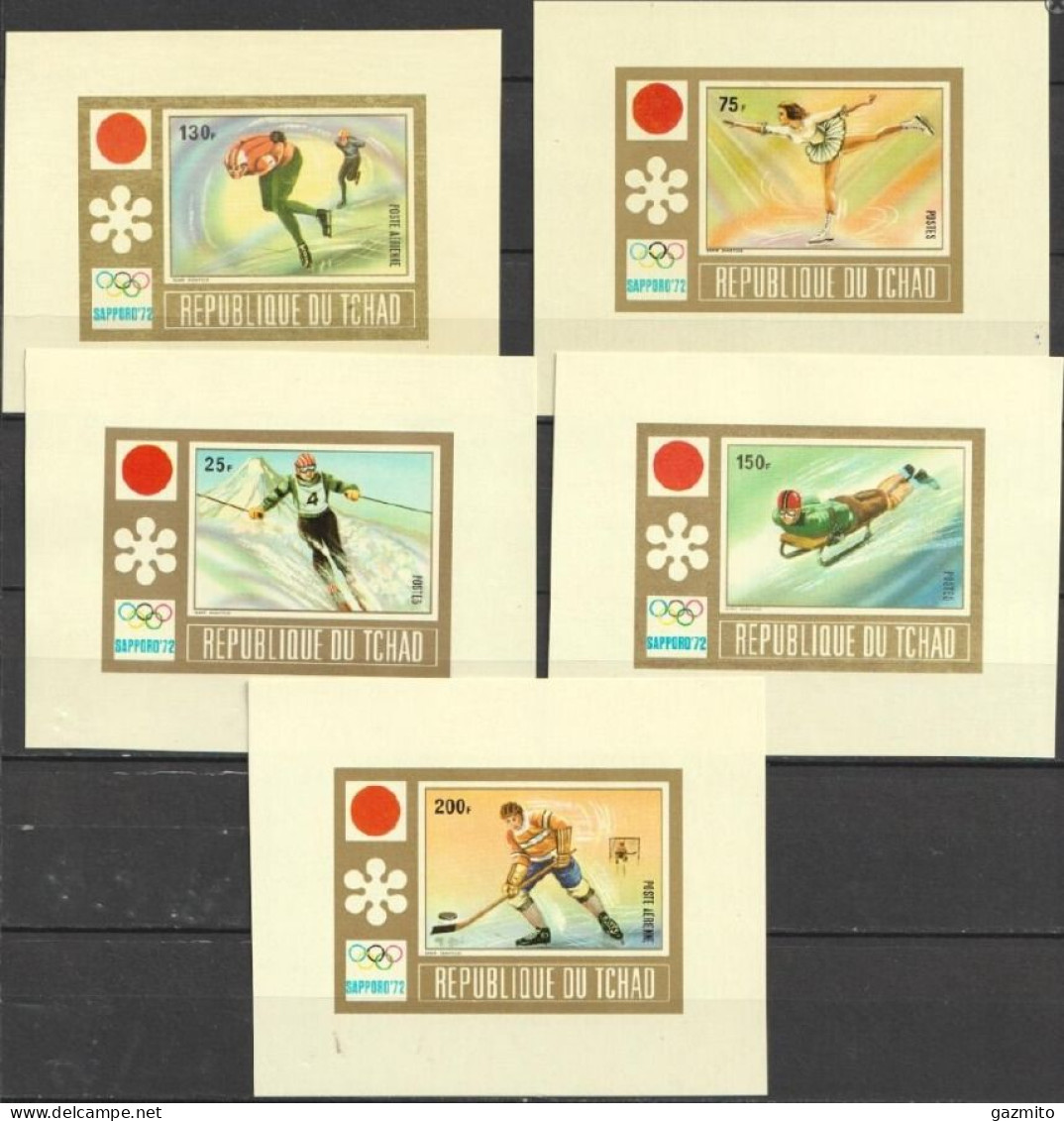 Tchad 1972, Olympic Games In Sapporo, Skiing, Skating, Ice Hockey, 5BF IMPERFORATED - Kunstschaatsen