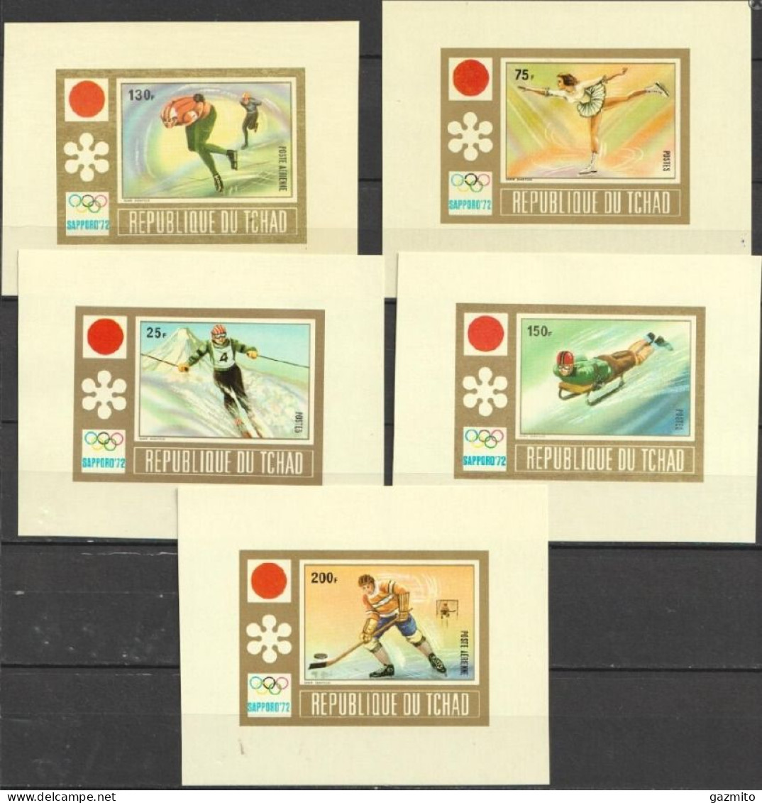 Tchad 1972, Olympic Games In Sapporo, Skiing, Skating, Ice Hockey, 5BF IMPERFORATED - Eishockey