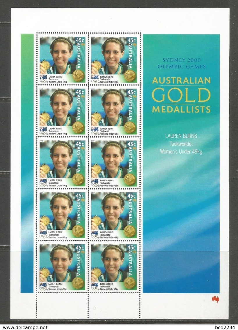 AUSTRALIA 2000 TYPE 1 AUSTRALIAN GOLD MEDAL MEDALLISTS OLYMPICS TAEKWONDO LAUREN BURNS SHEET OF10 NHM WOMEN MARTIAL ARTS - Verano 2000: Sydney