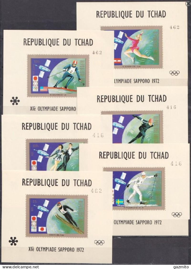 Tchad 1972, Olympic Games In Sapporo, Skiing, Skating, Ice Hockey, Satellite, 6BF IMPERFORATED - Eishockey