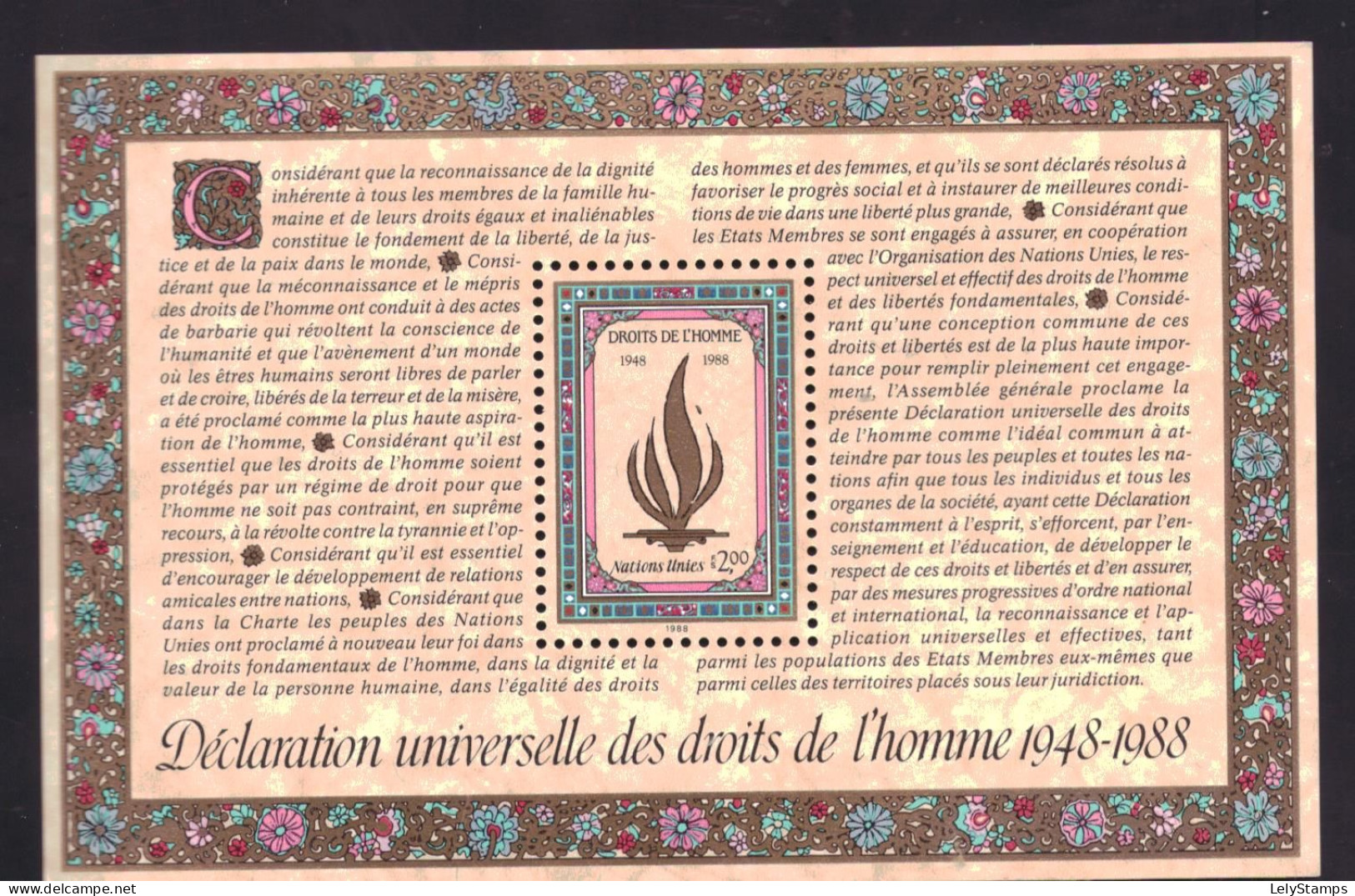 United Nations Geneva Block 5 MNH ** Human Rights (1988) - Nuevos