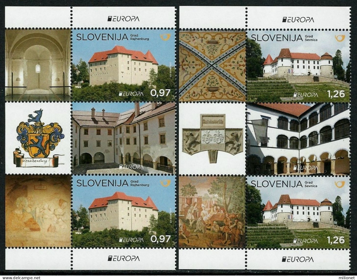 SALE!!! SLOVENIA ESLOVENIA SLOVENIE SLOWENIEN 2017 EUROPA CEPT CASTLES 2 Vertical Gutter-pairs MNH ** - 2017