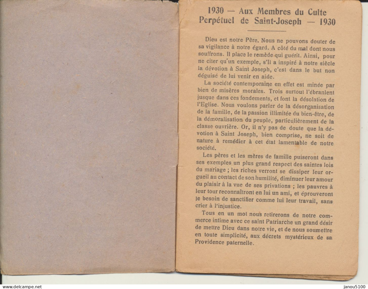 VIEUX PAPIERS   CALENDRIER  DU CULTE PERPETUEL DE SAINT JOSEPH           1930. - Petit Format : 1921-40