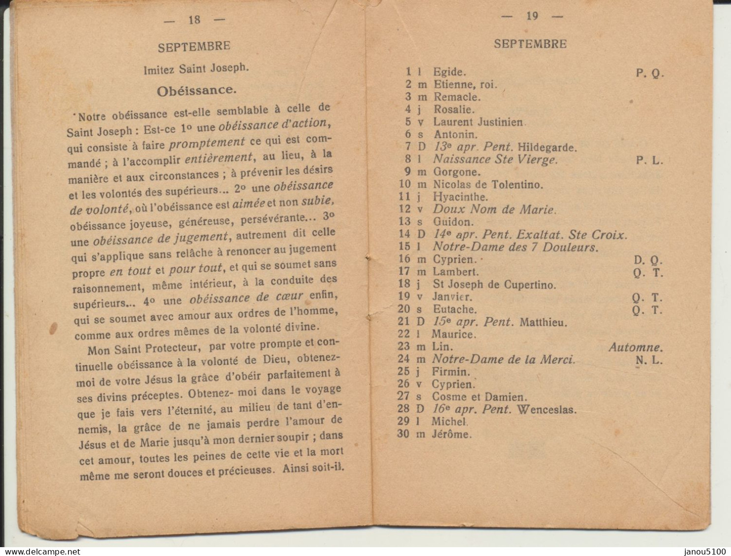 VIEUX PAPIERS   CALENDRIER  DU CULTE PERPETUEL DE SAINT JOSEPH           1930. - Petit Format : 1921-40