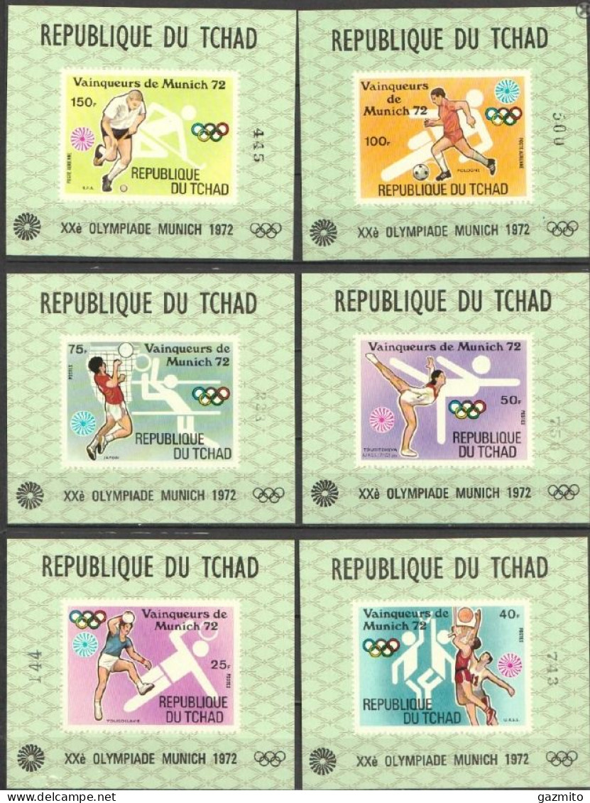 Tchad 1972, Olympic Games In Munich, Grass Hockey, Football, Volleyball, Skating, Handball, Basketball, 6BF De Luxe - Balonmano