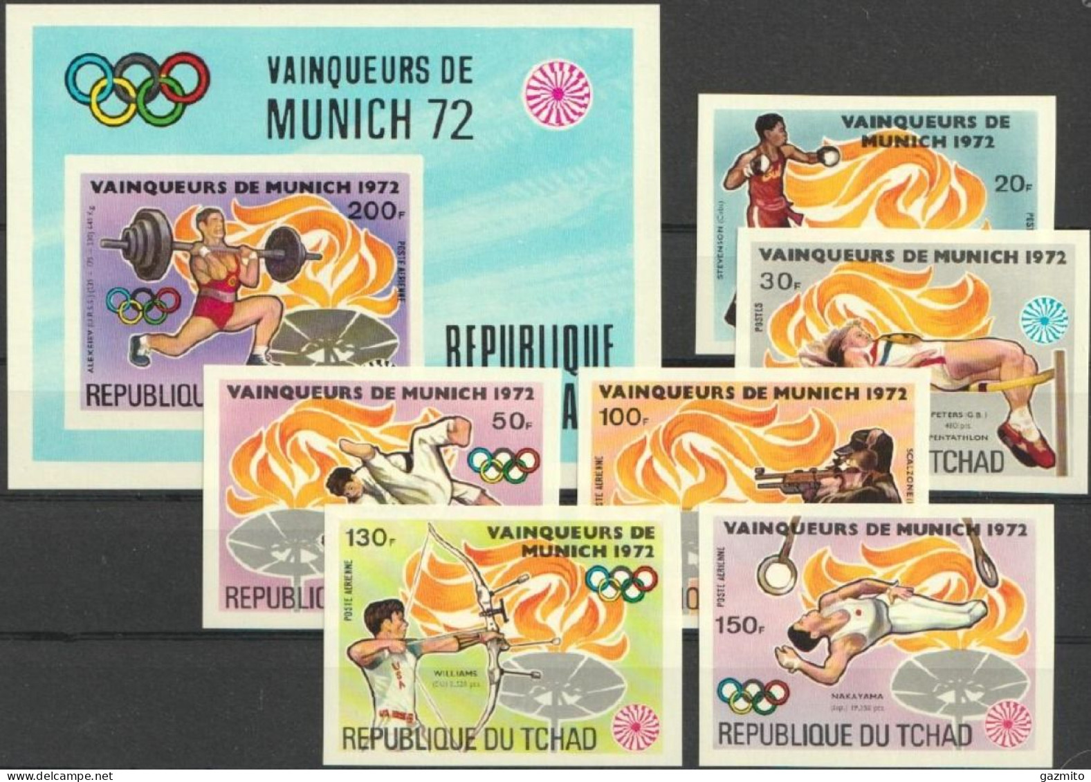 Tchad 1972, Olympic Games In Munich, Archery, Shooting, Judo, Boxing, Athletic, 6val +BF IMPERFORATED - Tir (Armes)