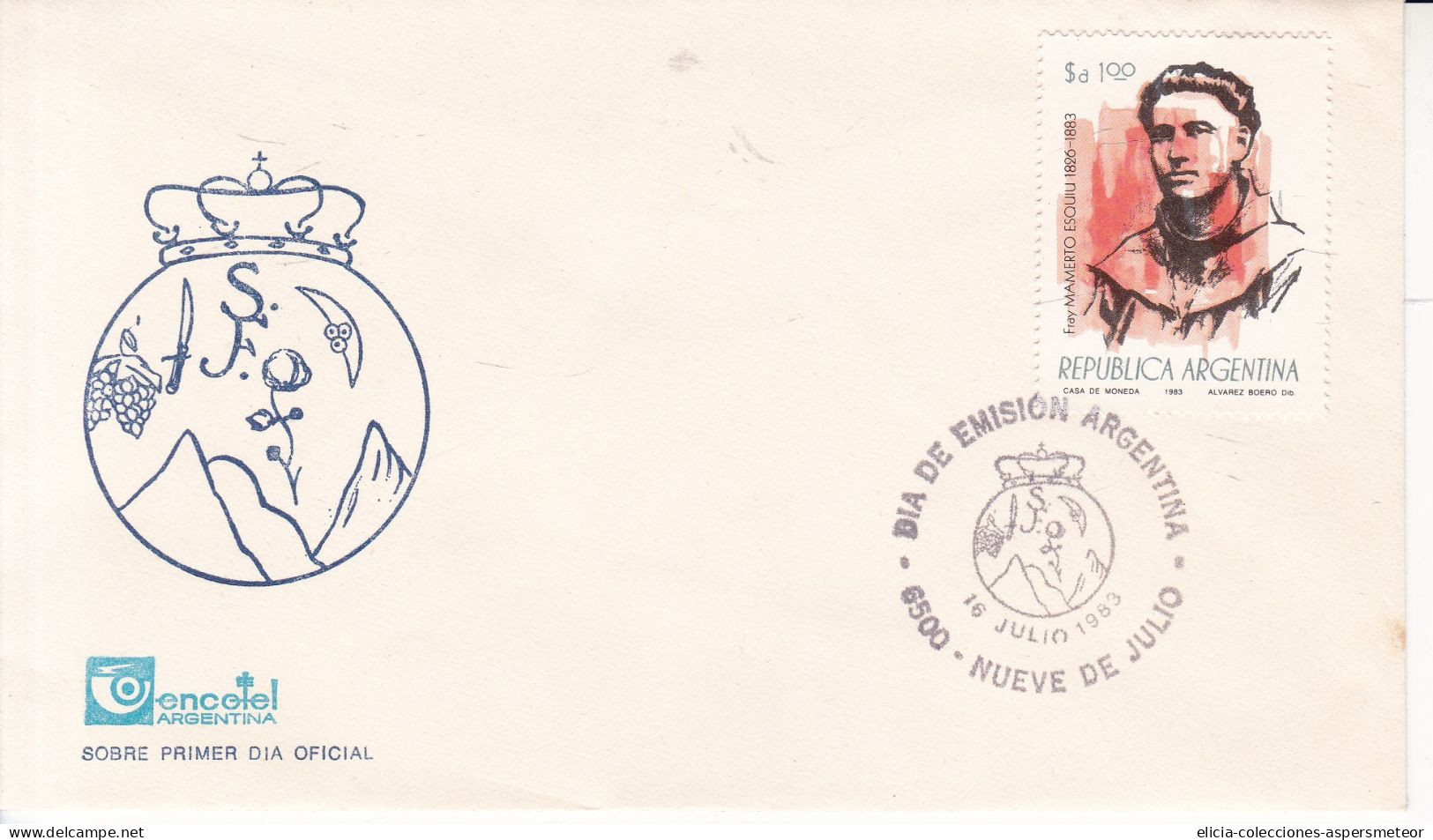 Argentina - 1983 - Envelope - First Day Issue Postmark - Fray Mamerto Esquiu Stamp - Caja 30 - Usati