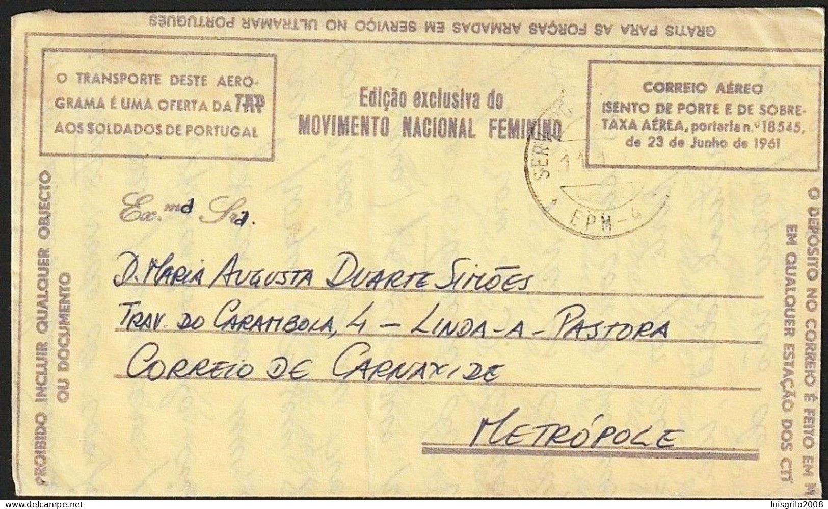 Aerogramme/ Aerograma Militar - Mozambique > Carnaxide, Portugal -|- Postmark - Serv. Postal Militar 4, 1972 - Covers & Documents