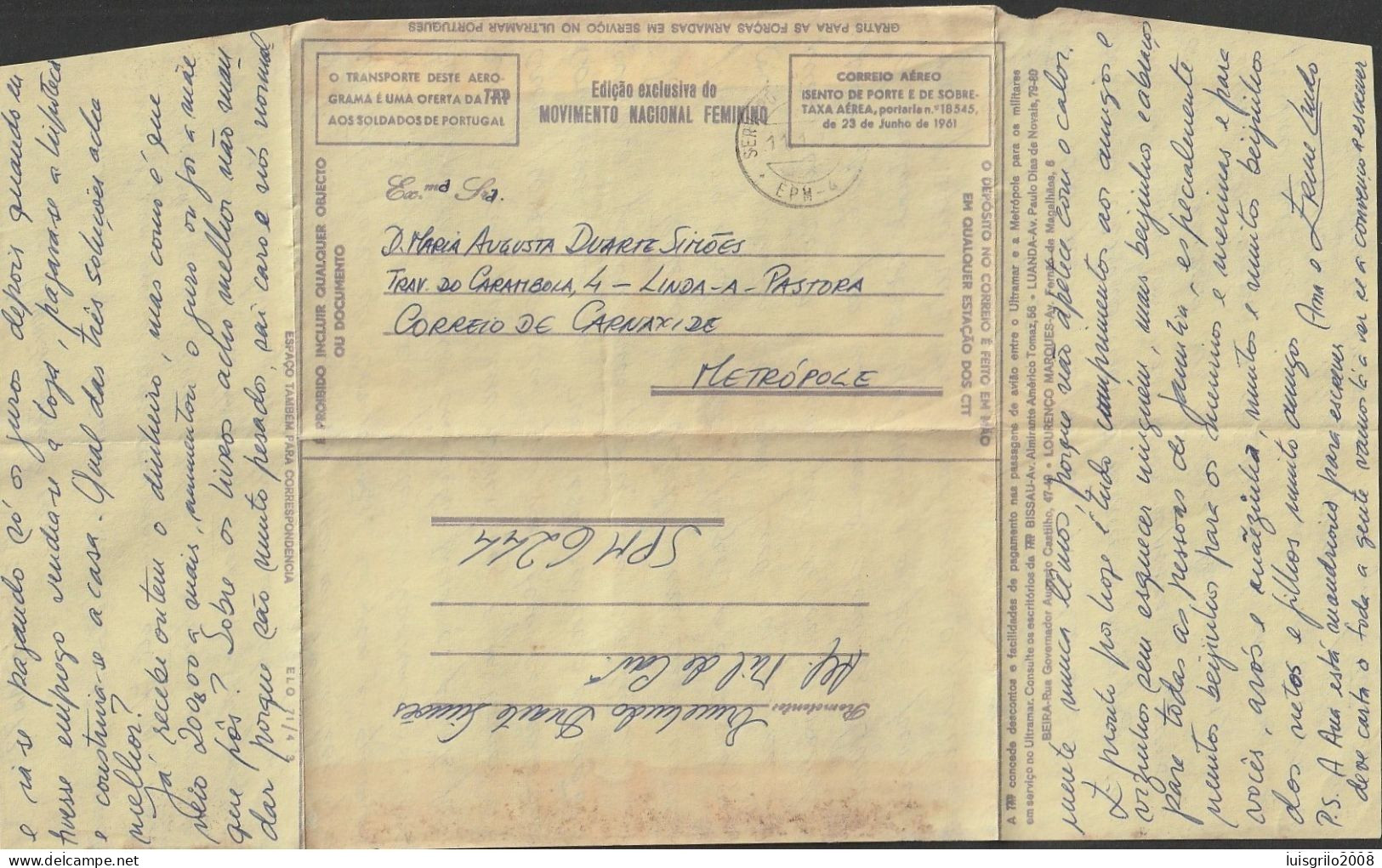 Aerogramme/ Aerograma Militar - Mozambique > Carnaxide, Portugal -|- Postmark - Serv. Postal Militar 4, 1972 - Lettres & Documents