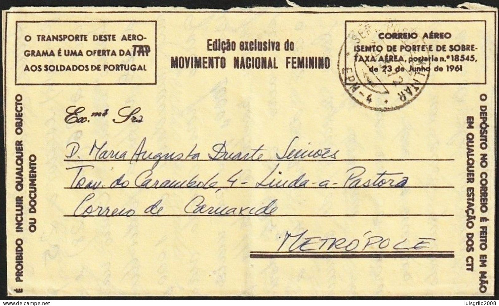 Aerogramme/ Aerograma Militar - Mozambique > Carnaxide, Portugal -|- Postmark - Serv. Postal Militar 4, 1972 - Brieven En Documenten