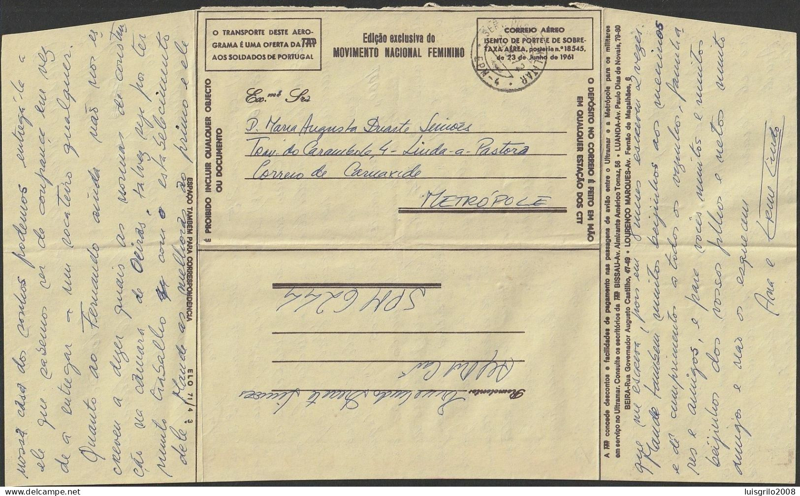 Aerogramme/ Aerograma Militar - Mozambique > Carnaxide, Portugal -|- Postmark - Serv. Postal Militar 4, 1972 - Brieven En Documenten