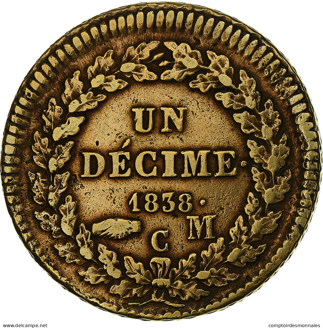 Monaco, Honore V, Decime, 1838, Monaco, Cuivre, TB+, Gadoury:MC 105, KM:97.1 - Charles III.