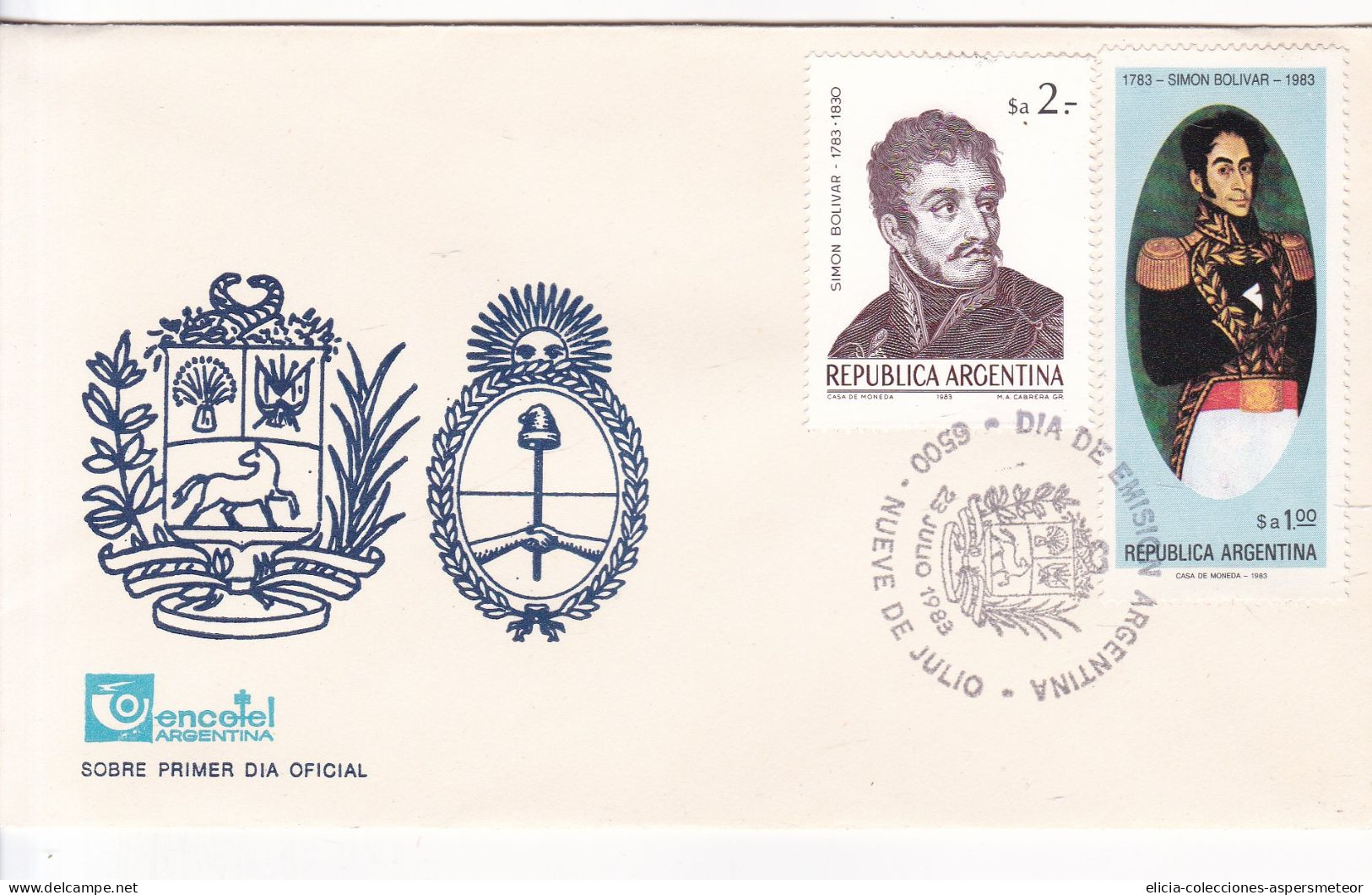 Argentina - 1983 - Envelope - First Day Issue Postmark - Simon Bolivar Stamps - Caja 30 - Gebraucht