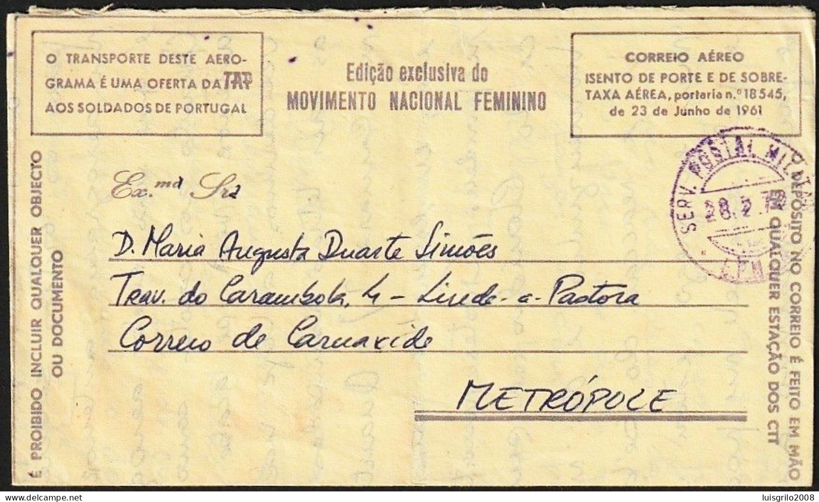 Aerogramme/ Aerograma Militar - Mozambique > Carnaxide, Portugal -|- Postmark - Serv. Postal Militar 4, 1972 - Briefe U. Dokumente