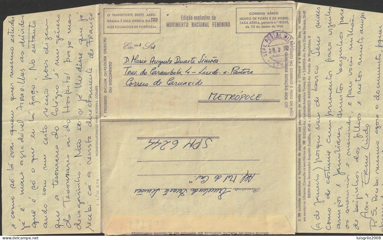 Aerogramme/ Aerograma Militar - Mozambique > Carnaxide, Portugal -|- Postmark - Serv. Postal Militar 4, 1972 - Lettres & Documents