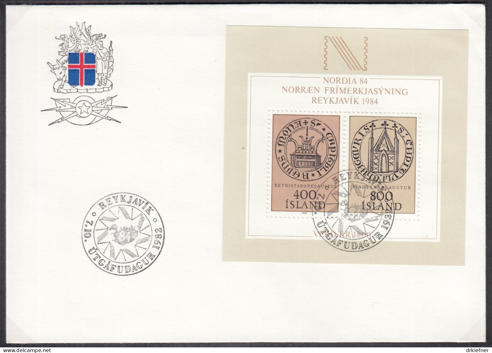 ISLAND  Block 4, FDC,  Internationale Briefmarkenausstellung NORDIA ’84, Reykjavik, 1982 - Blocks & Sheetlets