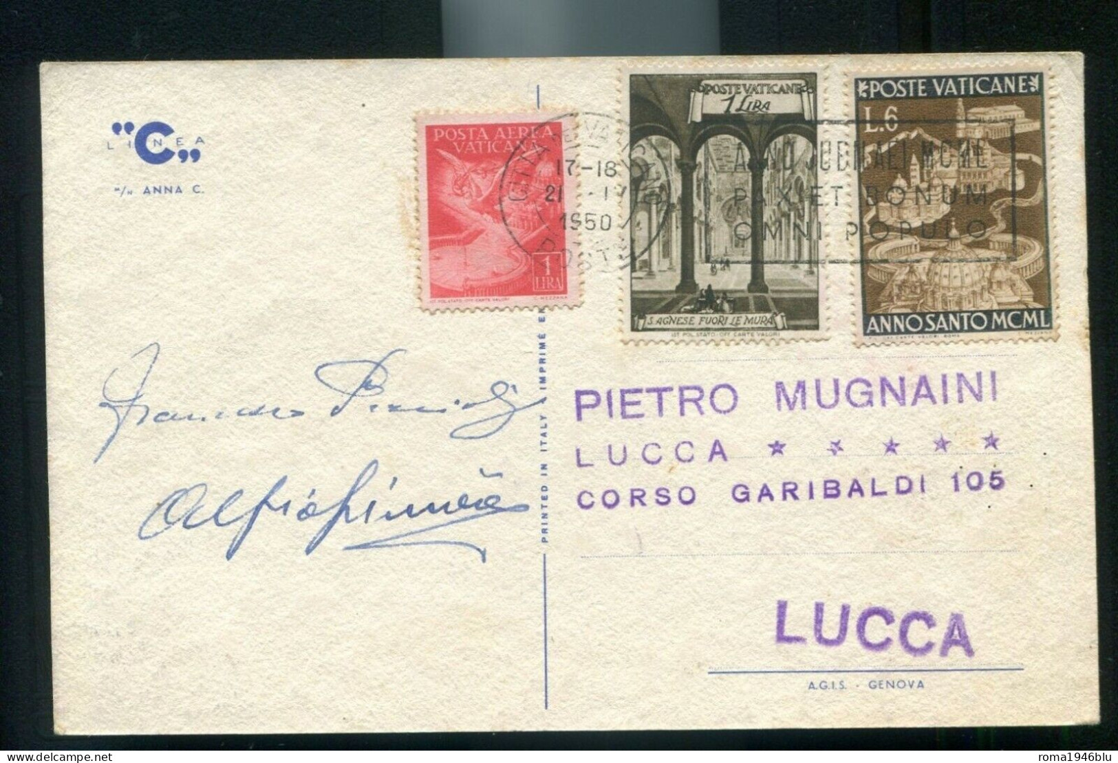 VATICANO 1950 ANNO SANTO + BASILICHE +  POSTA AEREA SU CARTOLINA VIAGGIATA - Storia Postale