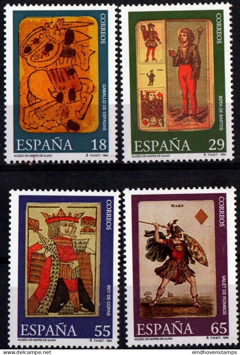 Spain 1994 Playing Cards From Fournier-museum In Victoria 4 Values MNH Hearts, Diamonds, Club, Spades - Zonder Classificatie