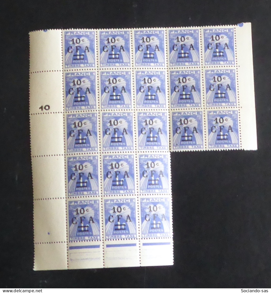 REUNION - 1949-50 - Taxe TT N°YT. 36 - 10c Bleu - Bloc De 21 - Neuf Luxe ** / MNH - Timbres-taxe