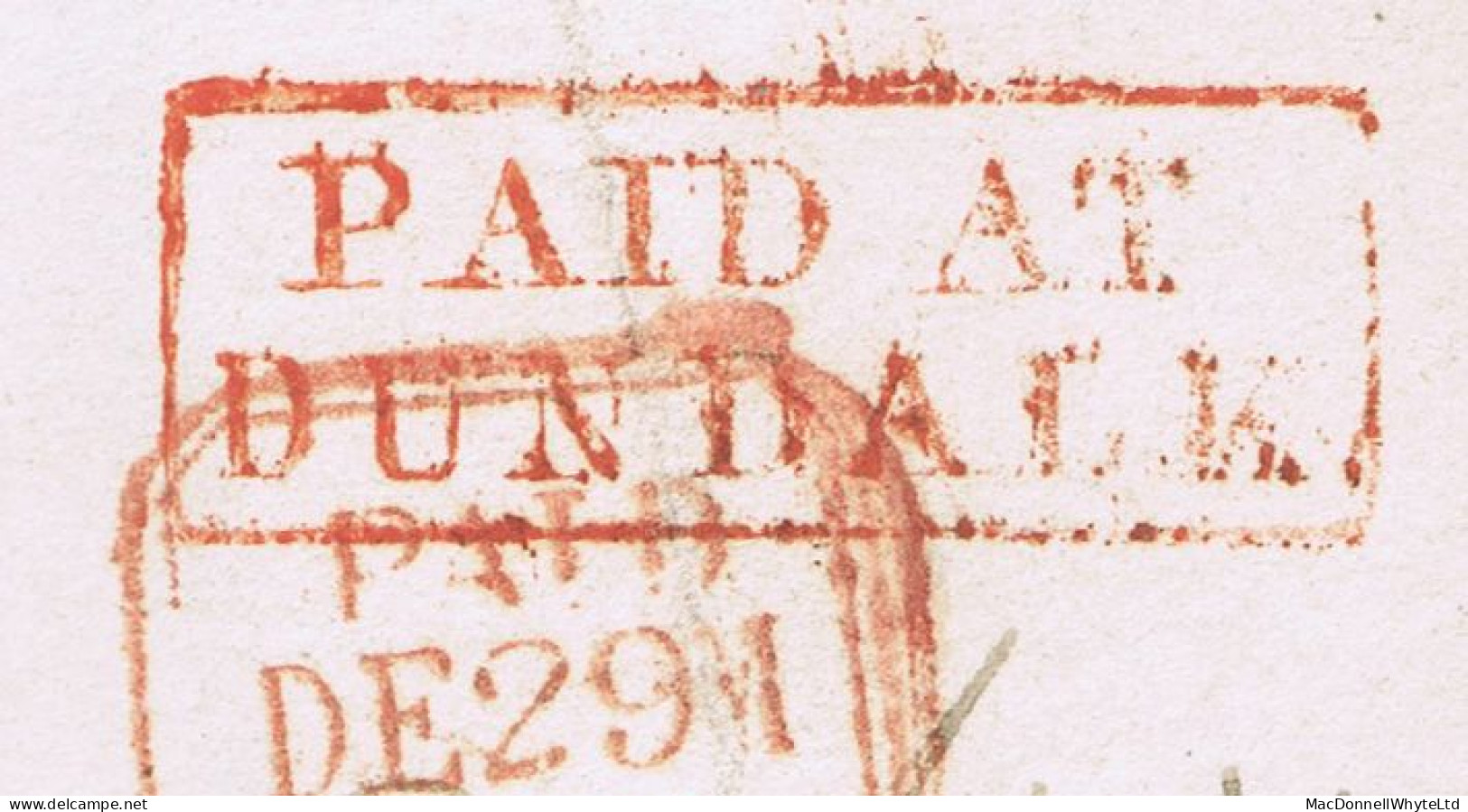 Ireland Louth 1838 Boxed 2-line PAID AT DUNDALK In Red On Cover To Dublin Prepaid Single "6" Sixpence 35 To 45 Miles - Prephilately