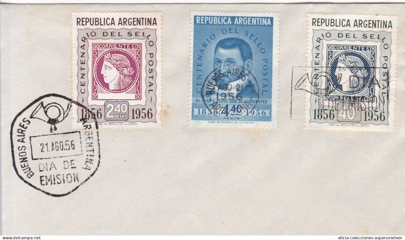 Argentina - 1956 - Envelope - First Day Issue Postmark - Centenario De Sello Postal Stamps - Caja 30 - Oblitérés