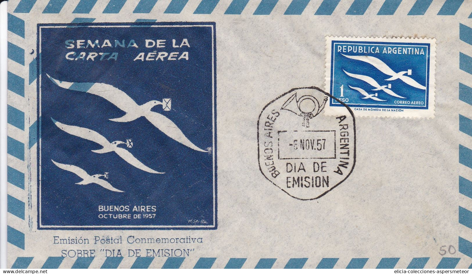 Argentina - 1957 - Envelope - First Day Issue Postmark - Semana De La Carta Aerea Stamp - Caja 30 - Used Stamps